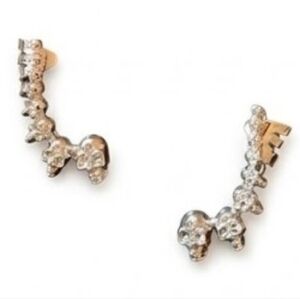 Silver Skull Ear Cuff Climber Earrings Rhinestone Gothic Punk Statement Jewelry